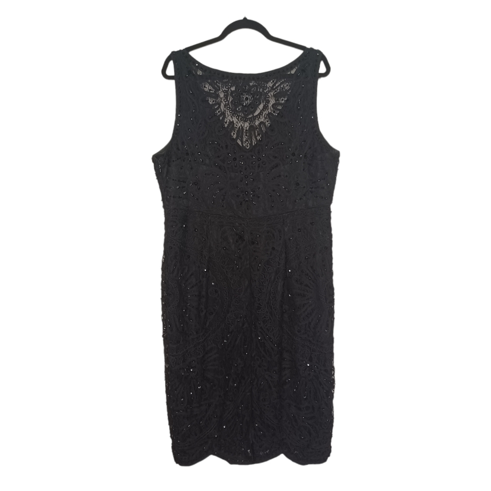 CINDERELLA DIVINE Beaded Abstract Print Black Sleeveless Cocktail Dress 4XL